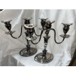 PAIR OF EP ON COPPER NEO CLASSICAL THREE BRANCH CANDELABRUM