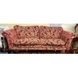 GOOD QUALITY RED AND GOLD CUT BROCADE VICTORIAN STYLE SOFA