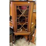 MAHOGANY ASTRAGAL GLAZED CORNER CABINET ON STAND