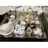 CRATE OF MISCELLANEOUS CERAMICS INCLUDING BUSTS OF COMPOSERS, BONE CHINA TEA SETS,