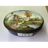 19TH CENTURY BILSTON ENAMEL OVAL BOX