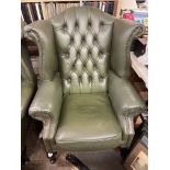 BOTTLE GREEN LEATHER BUTTON BACK WING ARMCHAIR
