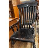 19TH CENTURY BEECH COMB BACKED KITCHEN ELBOW CHAIR