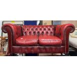 OXBLOOD BUTTONED LEATHER CHESTERFIELD SOFA