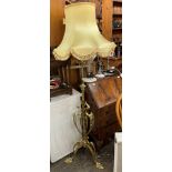 ART NOUVEAU BRASS TELESCOPIC LAMP STANDARD WITH SHADE