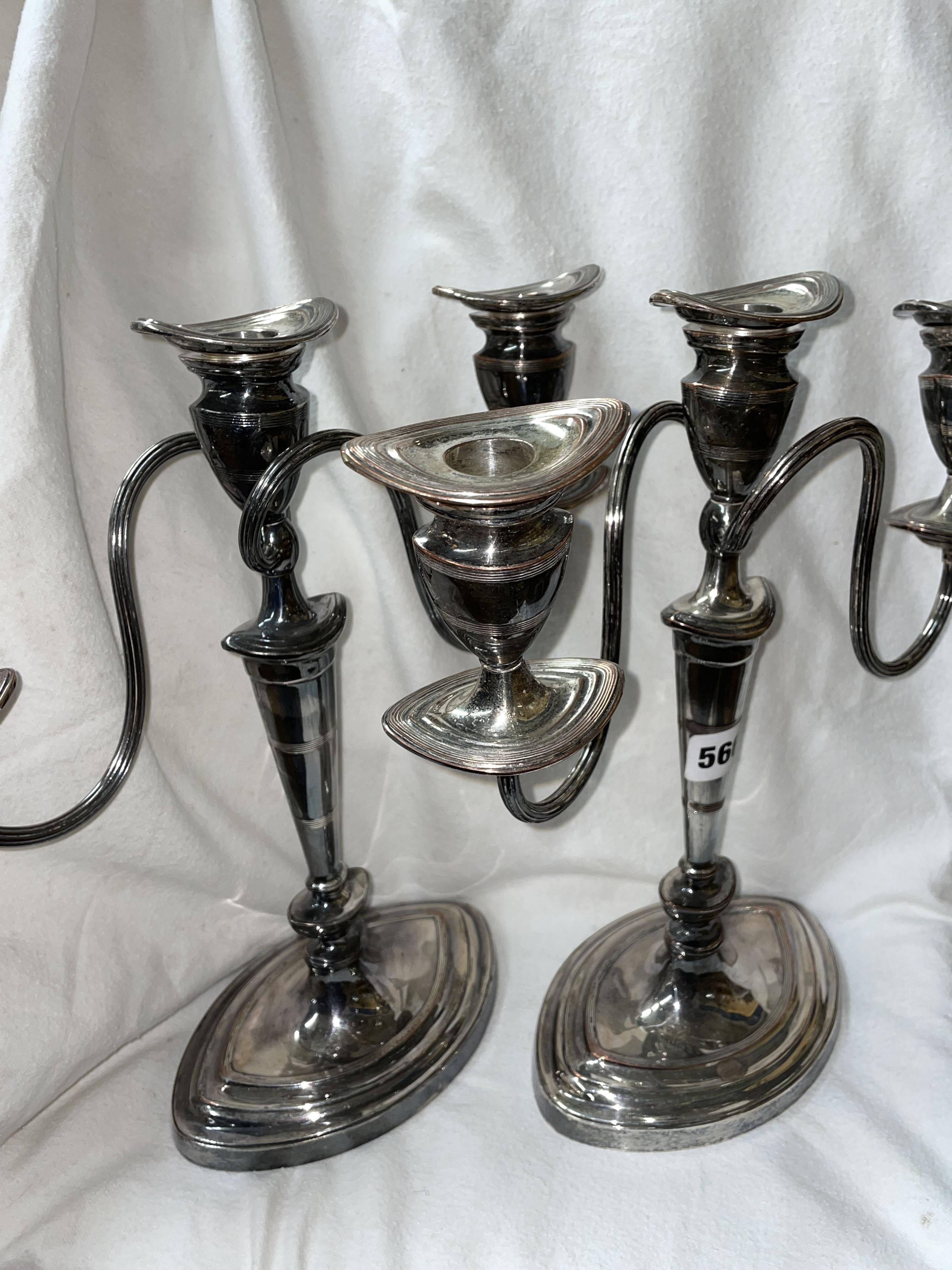 PAIR OF EP ON COPPER NEO CLASSICAL THREE BRANCH CANDELABRUM - Image 2 of 2