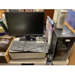 DELL MONITOR KEYBOARD PRINTER AND PC TOWER AND SPEAKERS