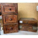 SMALL HARDWOOD MINI THREE DRAWER CHEST AND A SIMILAR HARDWOOD BOX