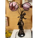 ART NOUVEAU STYLE FIGURAL TWIN HEAD TABLE LAMP