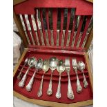 CASED CANTEEN OF SMITH SEYMOUR SHEFFIELD PLATE CUTLERY