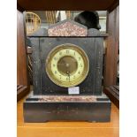 BELGIAN BLACK SLATE AND MARBLE INCISED MANTLE CLOCK