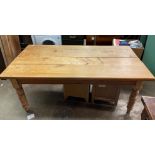 VICTORIAN PINE FARMHOUSE TABLE WITH FITTED DRAWER ON RING TURNED LEGS 182CM LENGTH X 94CM WIDTH