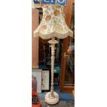 CREAM PAINTED FLUTED LAMP STANDARD AND SHADE