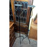 PAIR OF WROUGHT IRON TRIPOD PRICKET CANDLE HOLDERS