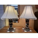 PAIR OF ROSE PAINTED TABLE LAMPS WITH SHADES