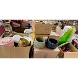 VARIOUS BOXES OF PLANTERS AND POTTERY CANDLE HOLDERS
