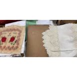 CARTON OF LINEN AND LACE, CROCHET WORK, COLLARS,