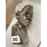 AFRICAN CARVED SOAPSTONE BUST SIGNED T.