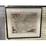 ANTIQUARIAN HAND TINTED MAP OF WARWICKSHIRE BY JAN JANSSON ENTITLED 'WIGORN IENSIS COMITATUS CUM