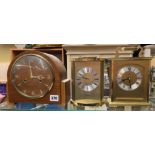 WALNUT ARCH CASED MANTEL CLOCK AND TWO ANGELIOUS ?QUARTZ CARRIAGE TYPE CLOCKS