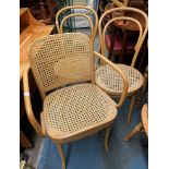 TWO LIGHT BEECH AND BERGERE CANED BENTWOOD CHAIRS,