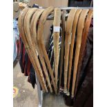 TEN NATURAL AND VARNISHED WOOD ROUND HANDLED WALKING CANES