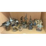 SHELF OF STUDIO POTTERY OF DRAGONS AND WITCHES HATS, TOADSTOOLS,