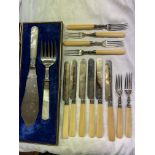 CASED FISH SERVING SET AND ASSORTED EPNS CUTLERY