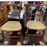 PAIR OF LATE VICTORIAN BEECH AND RAFFIA STRUNG BEDROOM CHAIRS