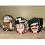 THREE ROYAL DOULTON CHARACTER JUGS INCLUDING DICK TURPIN, GONE AWAY,