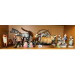 SHELF OF BESWICK, DOULTON AND MJ HUMMEL FIGURE GROUPS,