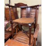 EDWARDIAN BEECH AND LINE INLAID CORNER CHAIR WITH CROSS STRETCHER
