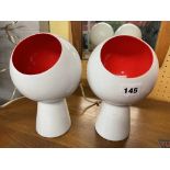 WHITE AND RED SPACE AGE STYLE CERAMIC BALL SPOT LIGHTS