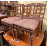 SET OF FOUR EDWARDIAN CARVED WALNUT UPHOLSTERED DINING CHAIRS