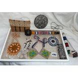TRAY OF BEAD WORK INCLUDING PIPE, NECKLACES,