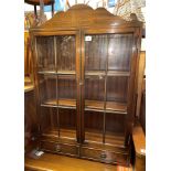 MAHOGANY GLAZED CABINET WITH TWO BASE DRAWERS