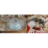 BOX OF PYREX AND ASSORTED GLASSWARE AND BOX OF MISCELLANEOUS CERAMIC PLATES,