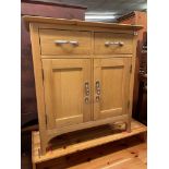 LIGHT OAK NARROW TWO DRAWER CUPBOARD