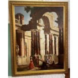 LARGE OIL ON CANVAS ENTITLED "CIVIDALE" AFTER FRANCESCO CHIAROTTINI DEPICTING AN ARCHITECTURAL