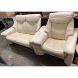 CREAM LEATHER STRESSLESS TWO SEATER SOFA AND MATCHING ARMCHAIR