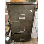 GREEN METAL THREE DRAWER FILING CABINET