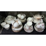 SHELF - TWO BONE CHINA ROSE PATTERN AND FLORAL DIAMOND CHINA TEA SETS