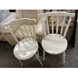PAIR OF WHITE PAINTED LATE 19TH CENTURY KITCHEN SPINDLE CHAIRS AND STOOL HEIGHT 180CM X DEPTH 54CM