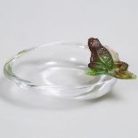 Daum Glass Small Dish with Pâte de Verre Frog, late 20th century, length 5.1 in — 13 cm