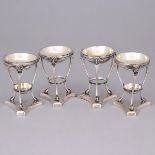 Set of Four Continental Silver Salt Cellars, probably Italian, 19th century, height 3.8 in — 9.6 cm