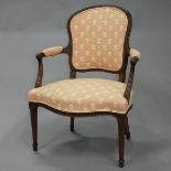 French Walnut Open Armchair, 19th century, 37 x 25 x 20 in — 94 x 63.5 x 50.8 cm