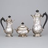 Continental Silver Coffee Service, 19th century, coffee pot height 10.6 in — 27 cm (3 Pieces)