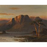 Arthur Leslie (19th/20th Century), HIGHLAND MOUNTAIN AND LAKE VIEW AT SUNSET, Oil on canvas laid dow
