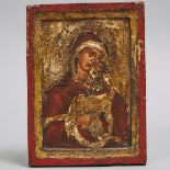 Russian Icon of the Mother of God of Korsun, late 17th/early 18th century, 10 x 7.3 in — 25.4 x 18.6