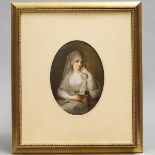 Berlin Oval Portrait Plaque of ‘Vestal Virgin’, after Kauffmann, late 19th century, plaque 9.1 x 6.5